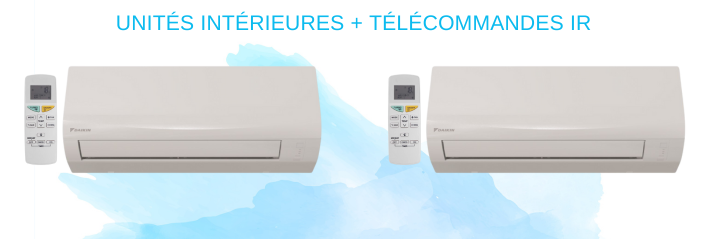 Composition du pack multisplit avec 2 unités intérieures Sensira et deux télécommandes infrarouge